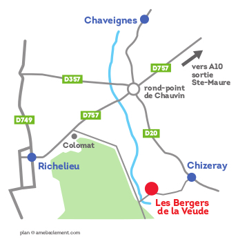 Plan d'accès à la Ferme des bergers de la Veude